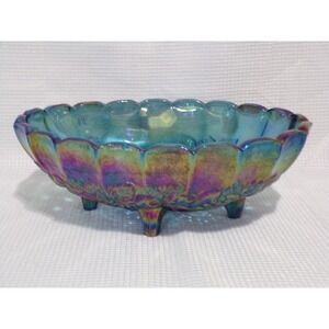 Vintage Indiana Glass Co Harvest Grape Blue Depression Scalloped Serving Dish